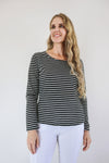 Merric Black and White Soft Striped Long Sleeve Pullover Top