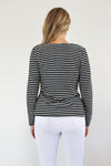 Merric Black and White Soft Striped Long Sleeve Pullover Top