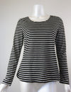 Merric Black and White Soft Striped Long Sleeve Pullover Top