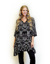 Merric V-Neck Contrast Pattern Butterfly Sleeve Hem Top