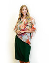 Merric Tiered Silky Midi Dress with Cape Sleeve