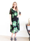 Merric Heart Shape Neck Floral Short Sleeve Mesh Midi Dress