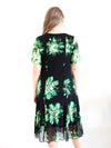 Merric Heart Shape Neck Floral Short Sleeve Mesh Midi Dress