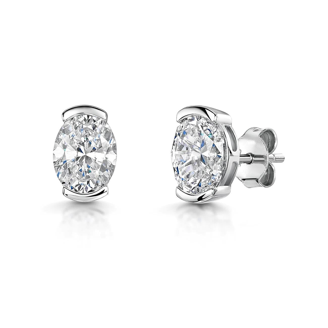 Silver & Cubic Zirconia Oval Stud Earrings