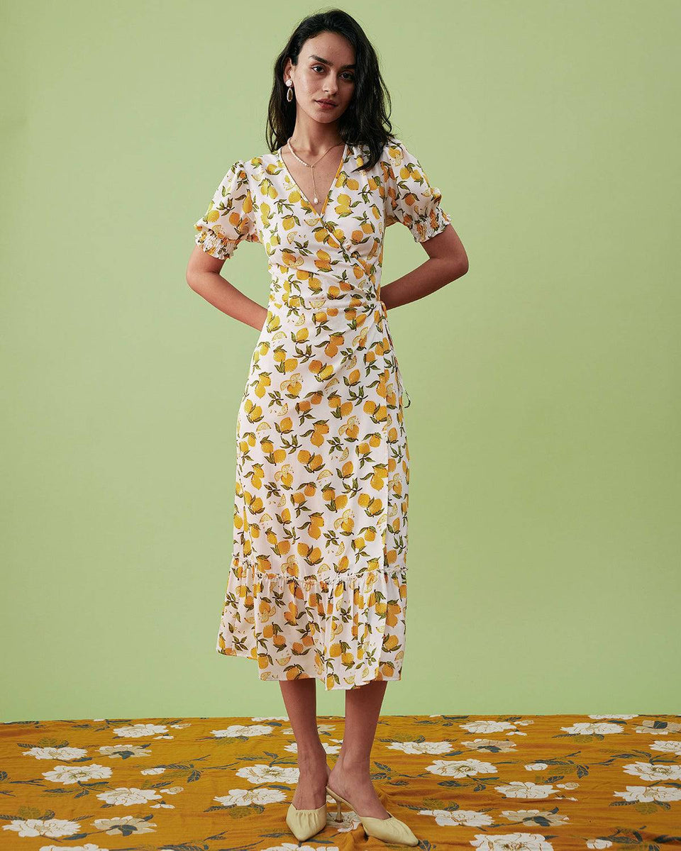 Genre Rotten design Orange Fruit Print Wrap Midi Dress - Women's Short Sleeve Wrap Midi Dress,  Stylish Orange - Dresses | RIHOAS