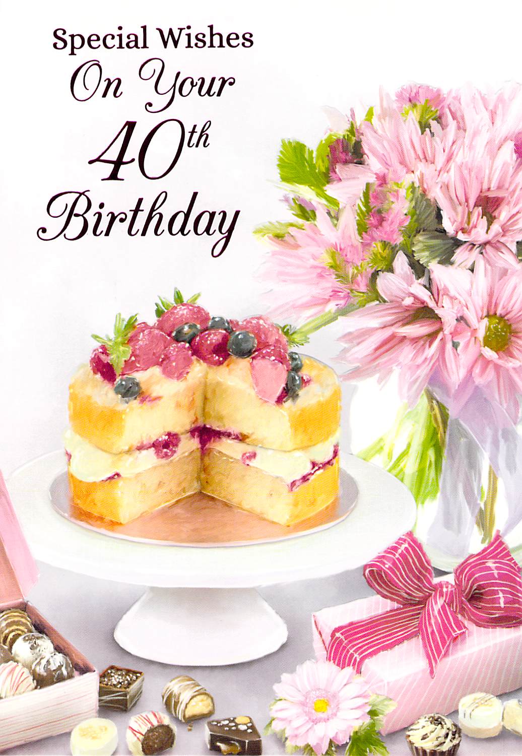 Age 40 - 40th Birthday - Greeting Card - Cake / Flowers – Made To ...