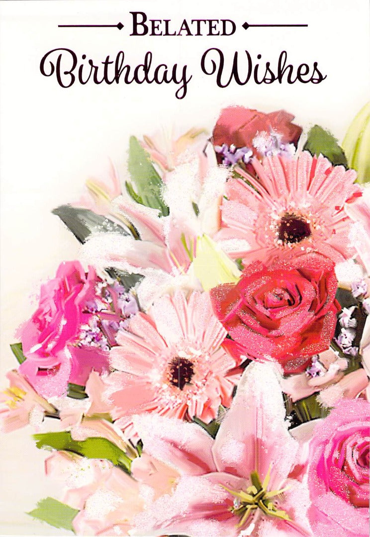 Birthday - Belated - Flower Bouquet - Greeting Card - Free Postage ...