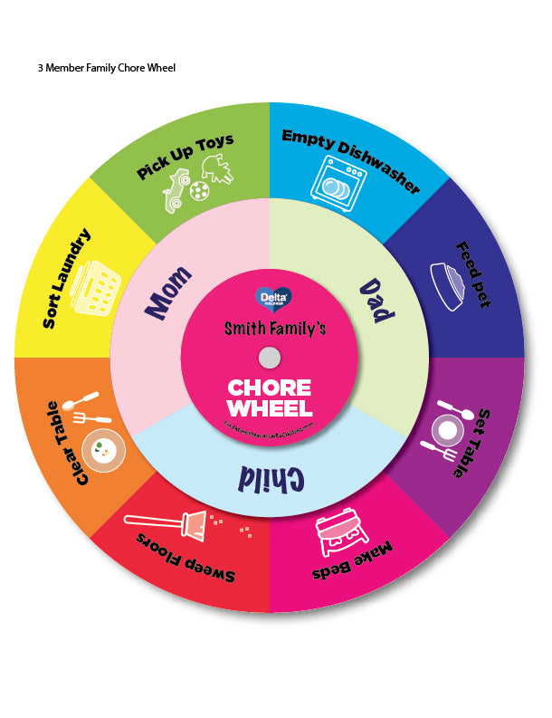 Make Your Own DIY Printable 3 Member Family Chore Wheel Example