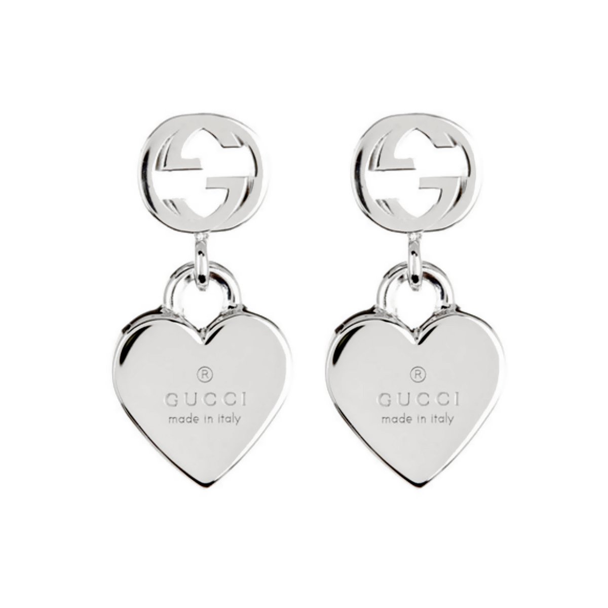 Gucci Double Heart Silver Drop Earrings – Opulent Jewelers