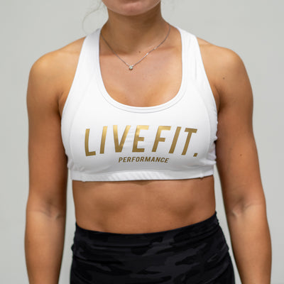 Live Fit Apparel Gold Edition Sports Bra - White - LVFT