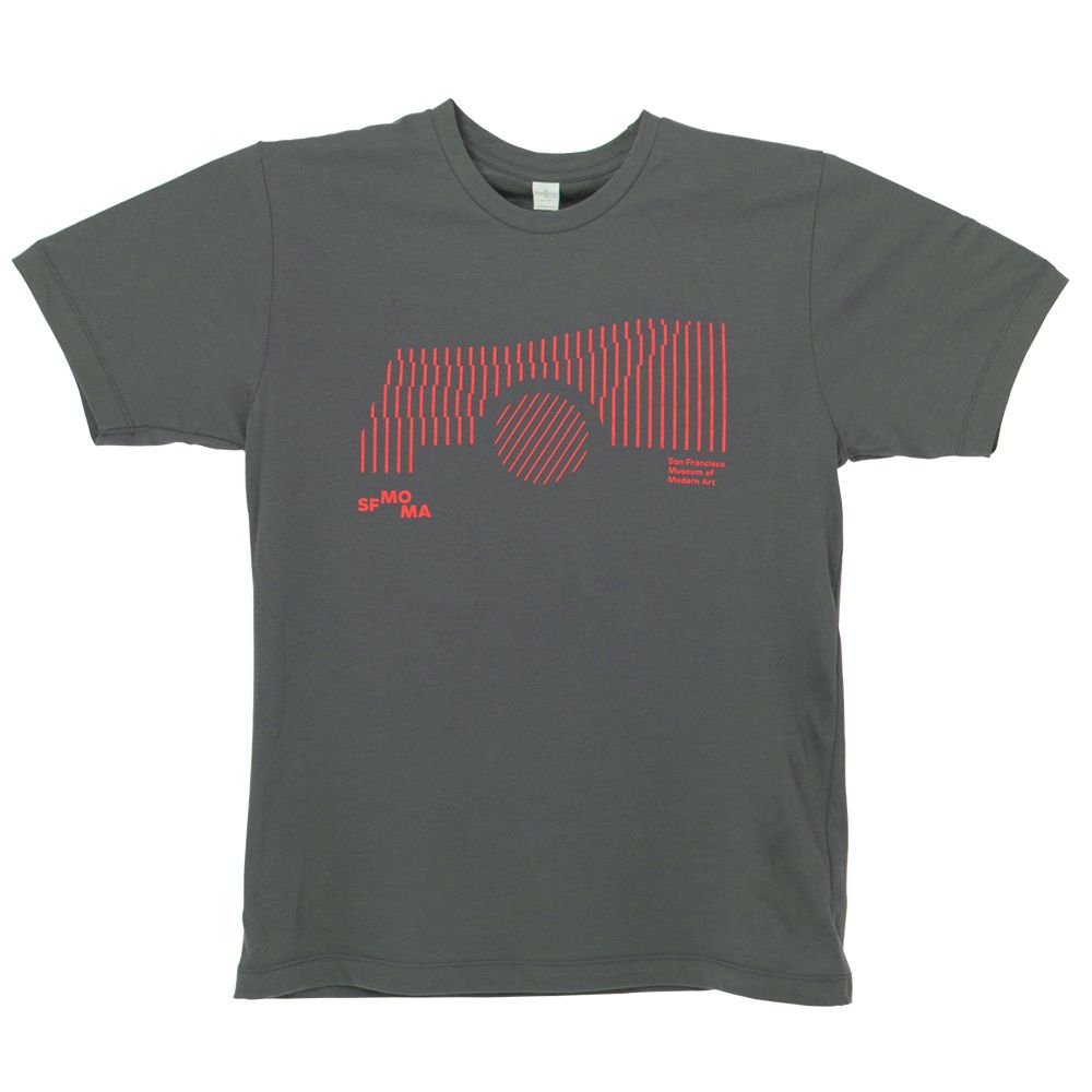 Men's SFMOMA Logo T-Shirt: Gray with red artwork.
