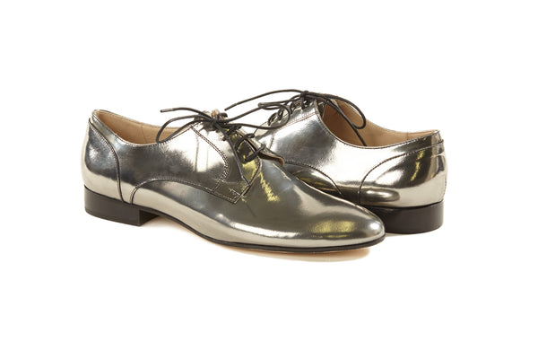 silver metallic women's oxfords