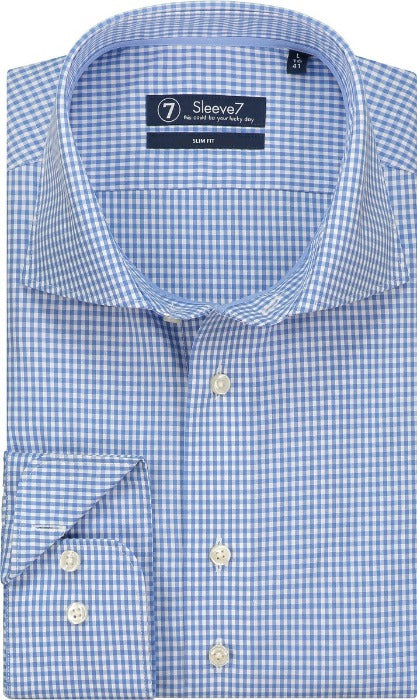 buitenste Verward zijn Dierbare Blauw fijn geruit poplin overhemd ML7 - Sleeve7 – CJE Fashion