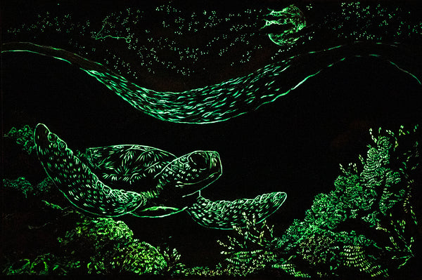 Pisces Sea Turtle Artwork, Glowing Art