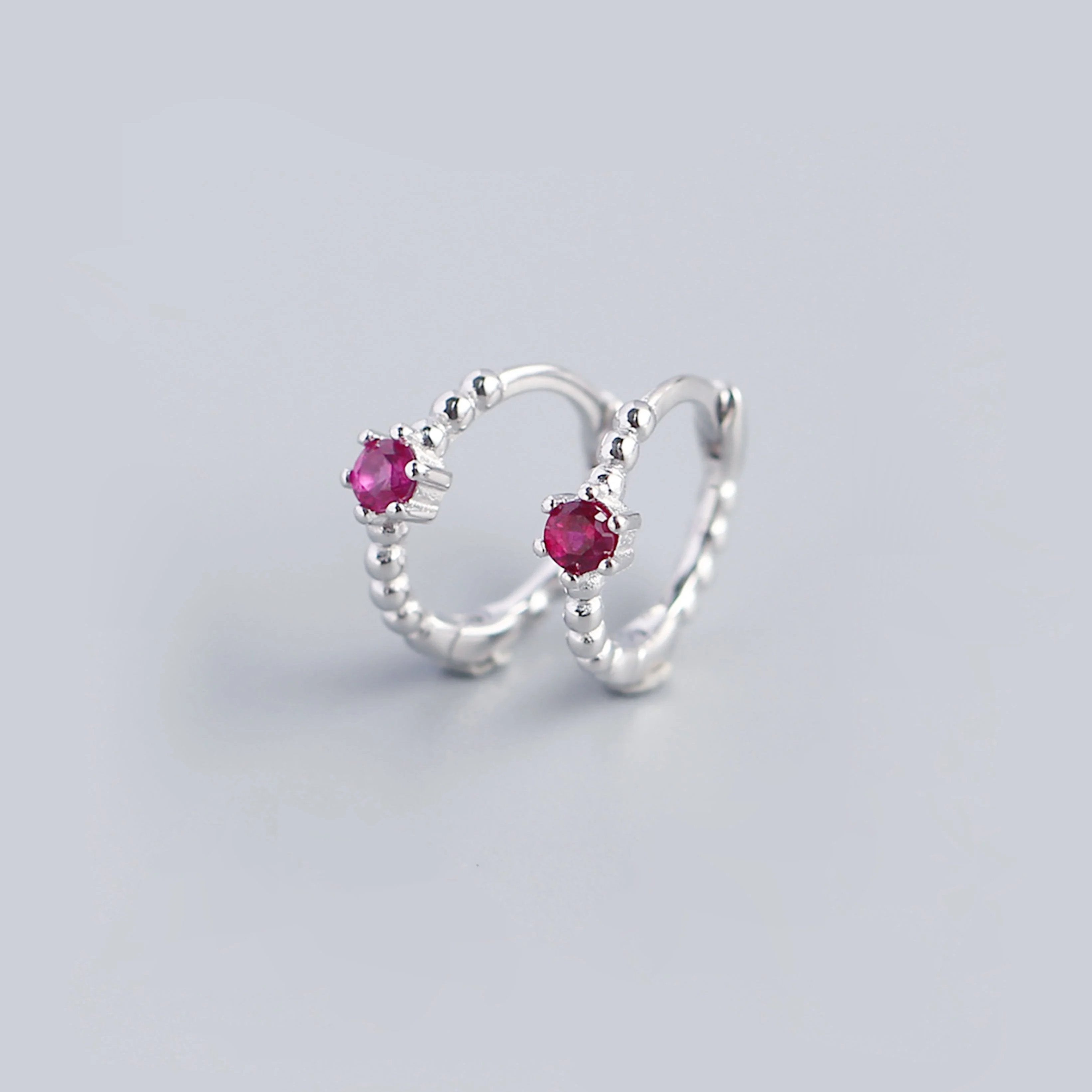 Pink Cz beaded huggies hoops