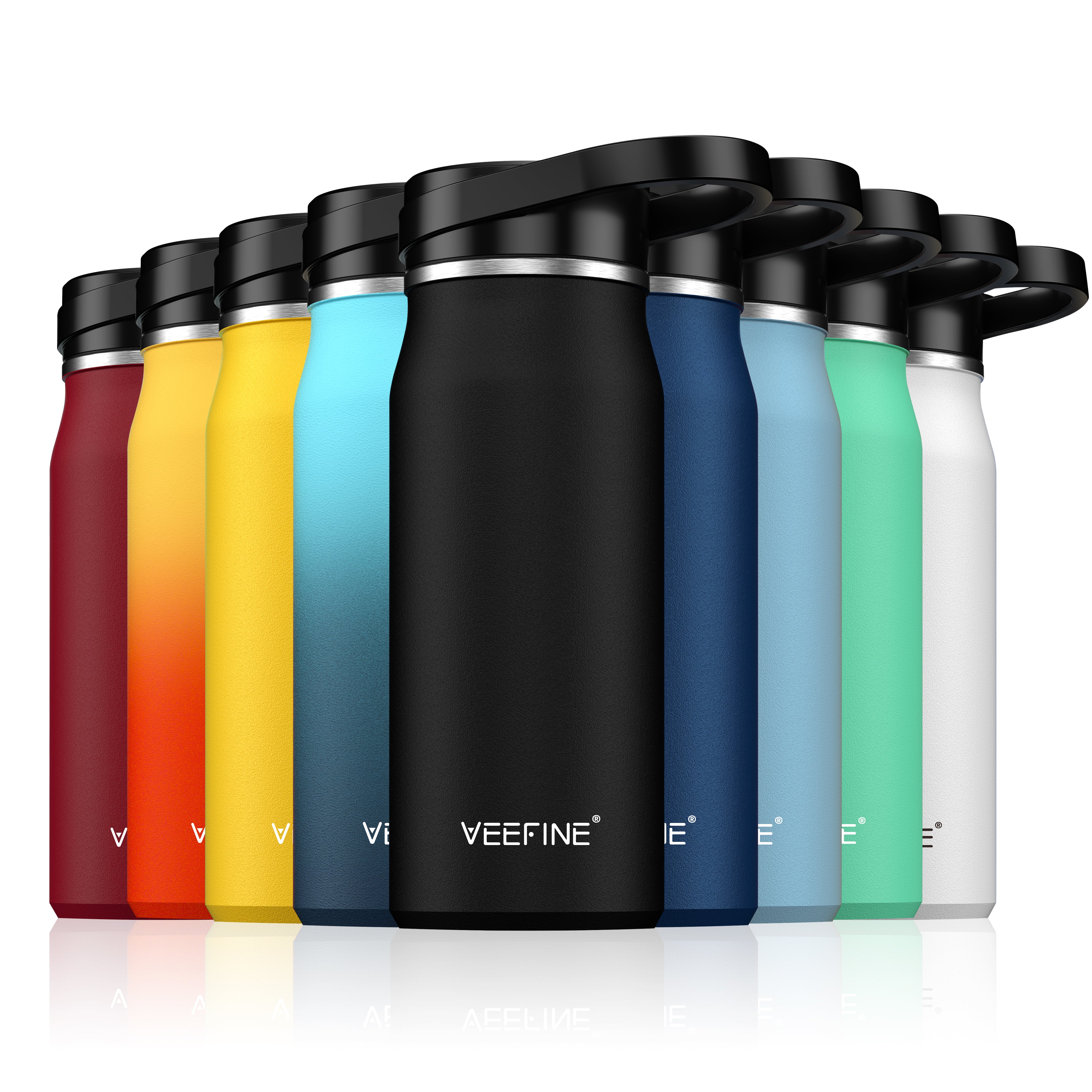 VeeFine Water Bottle Vacuum Insulated Stainless Steel Water Bottles Keep Cold Hot Leak Proof Thermos Wide Mouth Lid BPA Free Powder Coating Sweat Free for Camping Hiking Yoga and Gym 32oz 