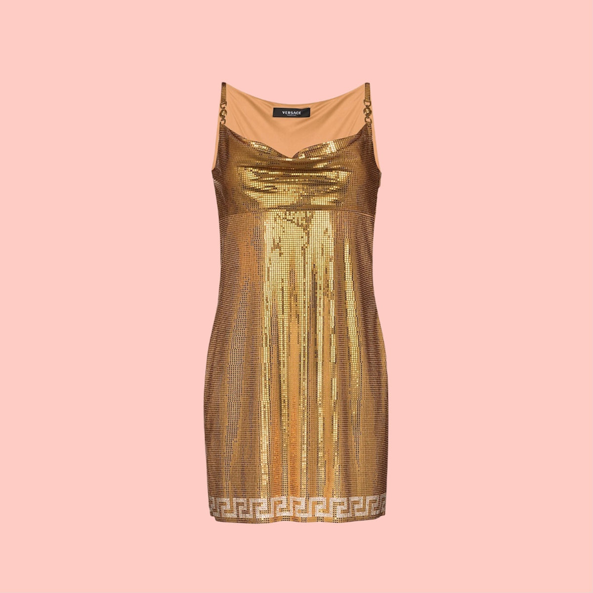 versace rose gold sequin dress