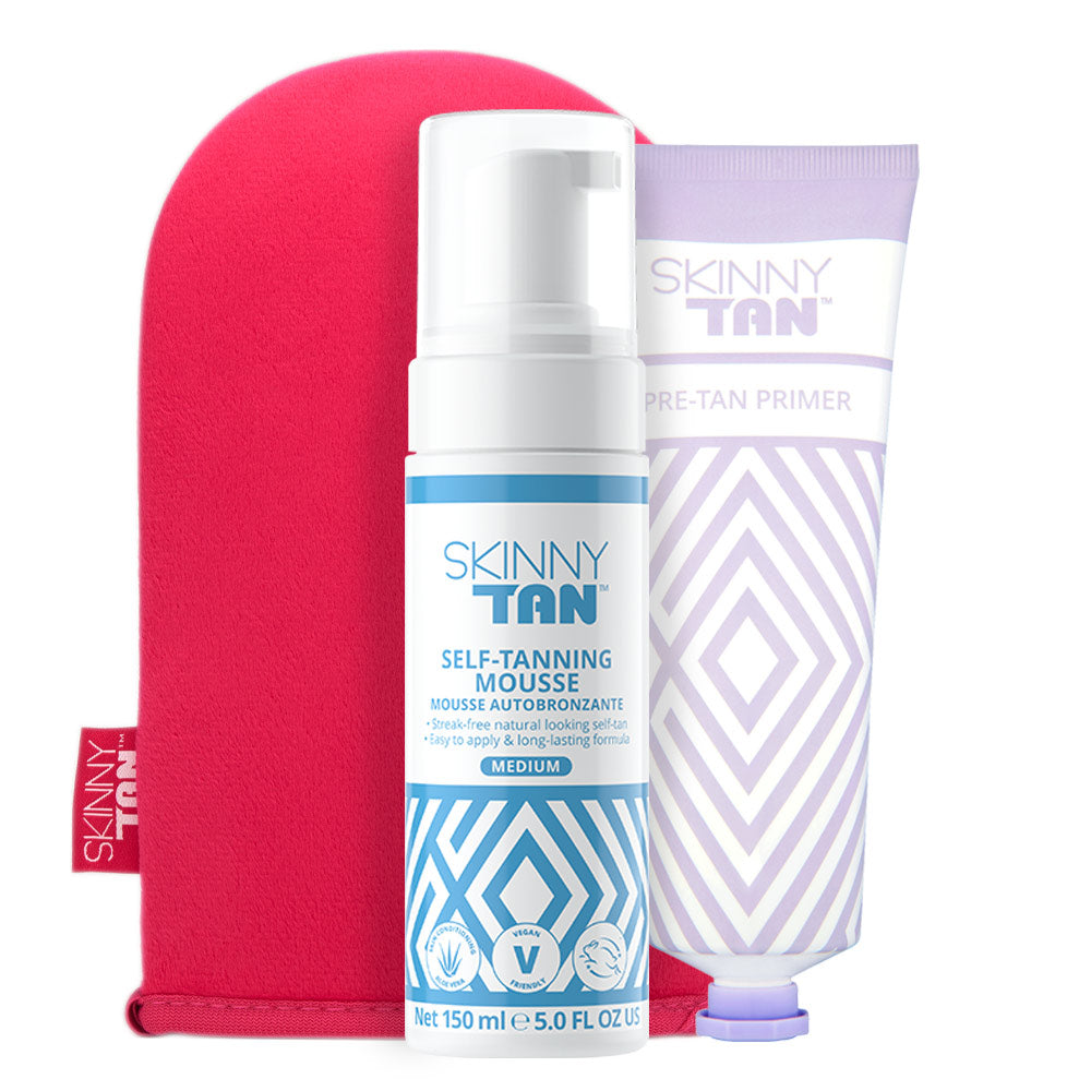 Skinny Tan Bundle Self Tanning Dark Mousse Starter Kit - 3 Pack Bundle Easy To Apply, Streak Free & Ultra Hydrating