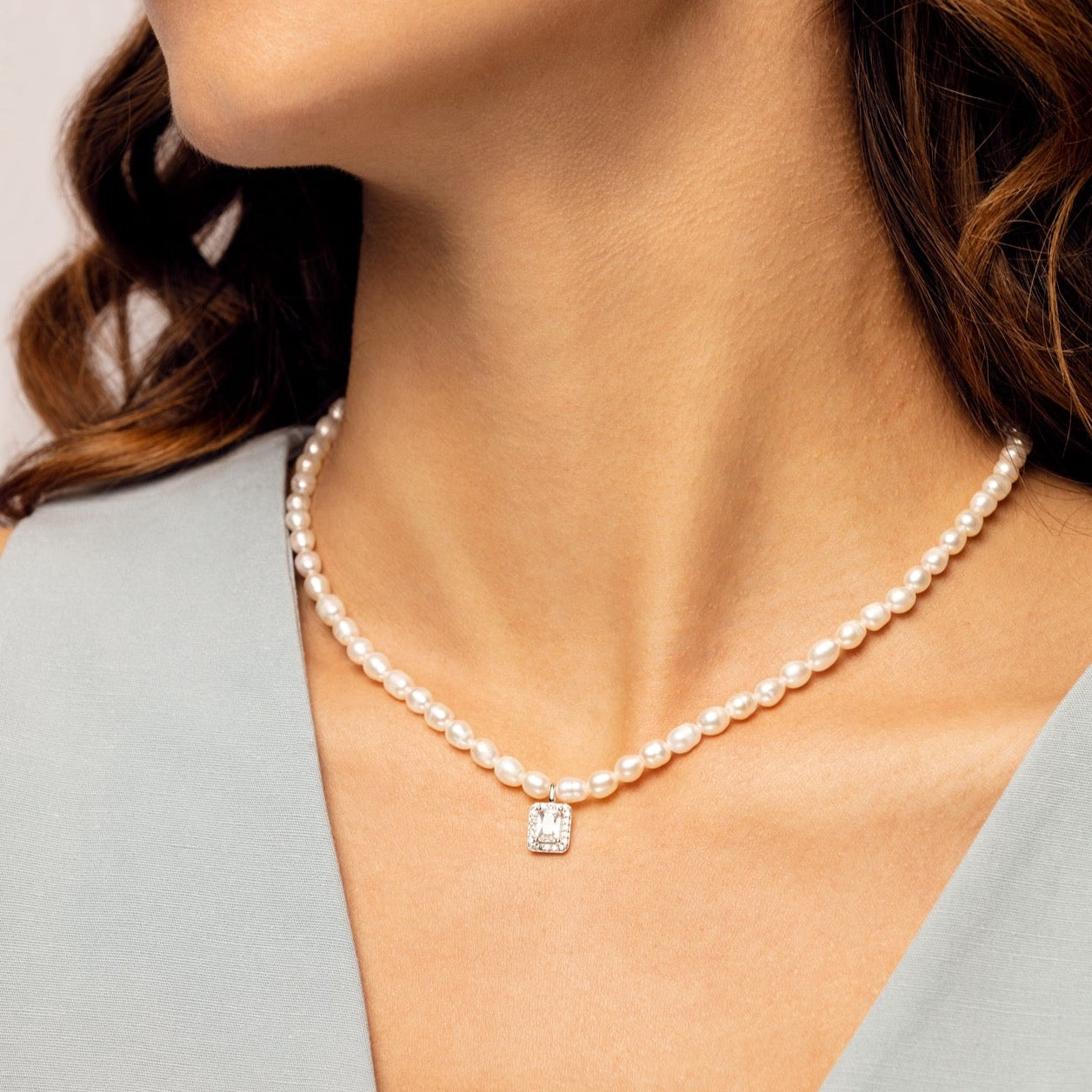 Ik heb het erkend Geen voor de helft Natural Freshwater Pearl Necklace with Square Zircon Pendant – Ainico