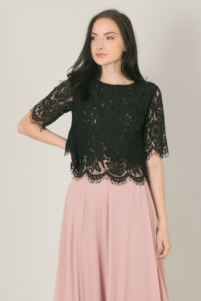 black lace top and skirt