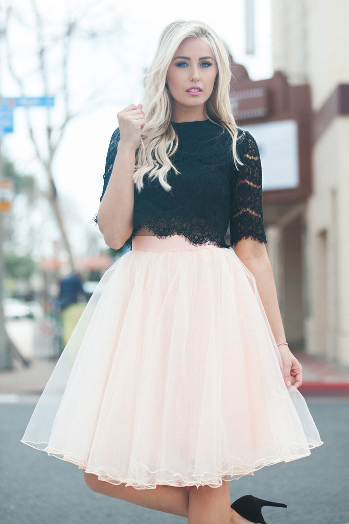 white lace top with tulle skirt