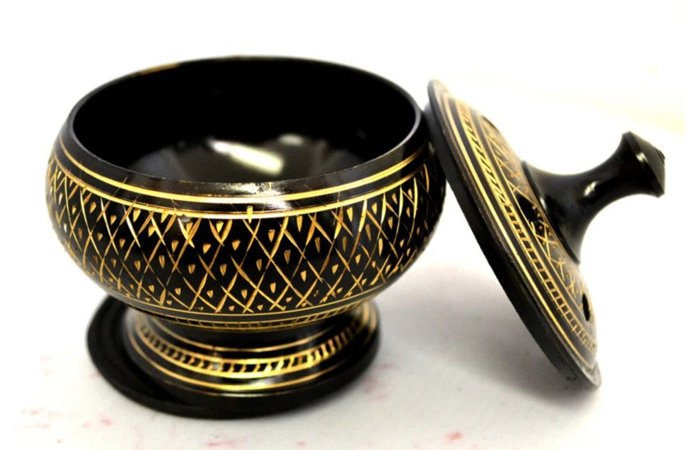 Brass Carved Incense Censer-Charcoa-Resin 3.5 Inches Tall & Coaster NEW 