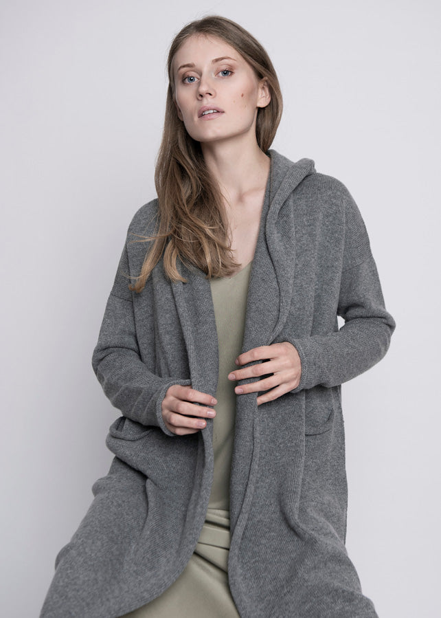 100% Cashmere Hooded Long Cardigan with Pockets – trikicashmere