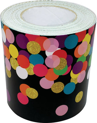 Colorful Confetti on Black Straight Rolled Border Trim