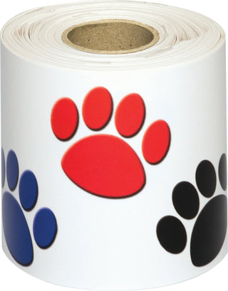Colorful Paw Prints Straight Rolled Border Trim
