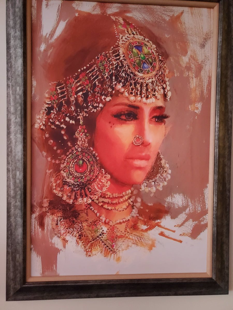 Afghan Princess Wearing Traditional Jewelry Colorful Painting Print Wall Decor