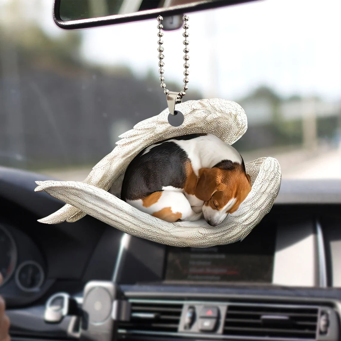 Beagle Sleeping Angel Wing - Memorial Dog Lover Rear View Mirror Car Accessories