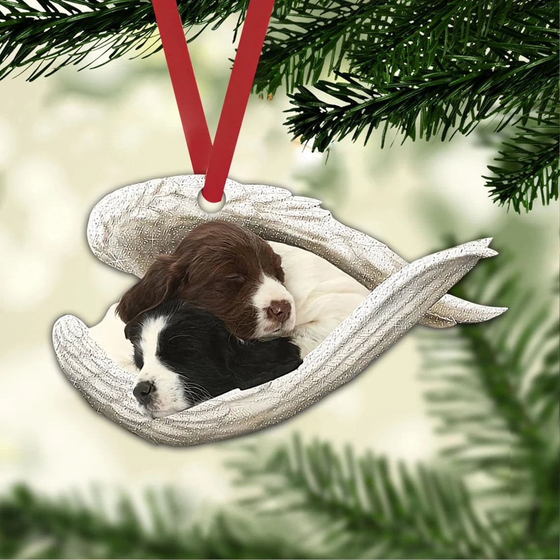 Black And White Liver English Springer Spaniel Sleeping Angel Wing - Memorial Dog Lover Rear View Mirror Car Accessories