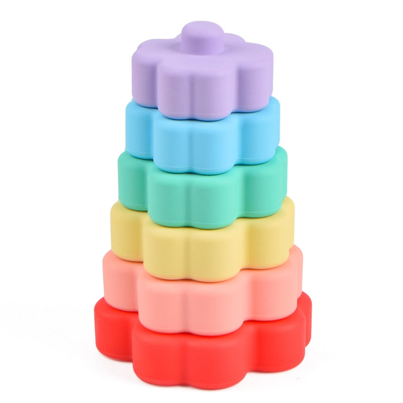 TYRY.HU 1set Silicone Building Block Silicone Teether Star Avocado Car Geometric Square Soft Block Folding Educational Game Toys