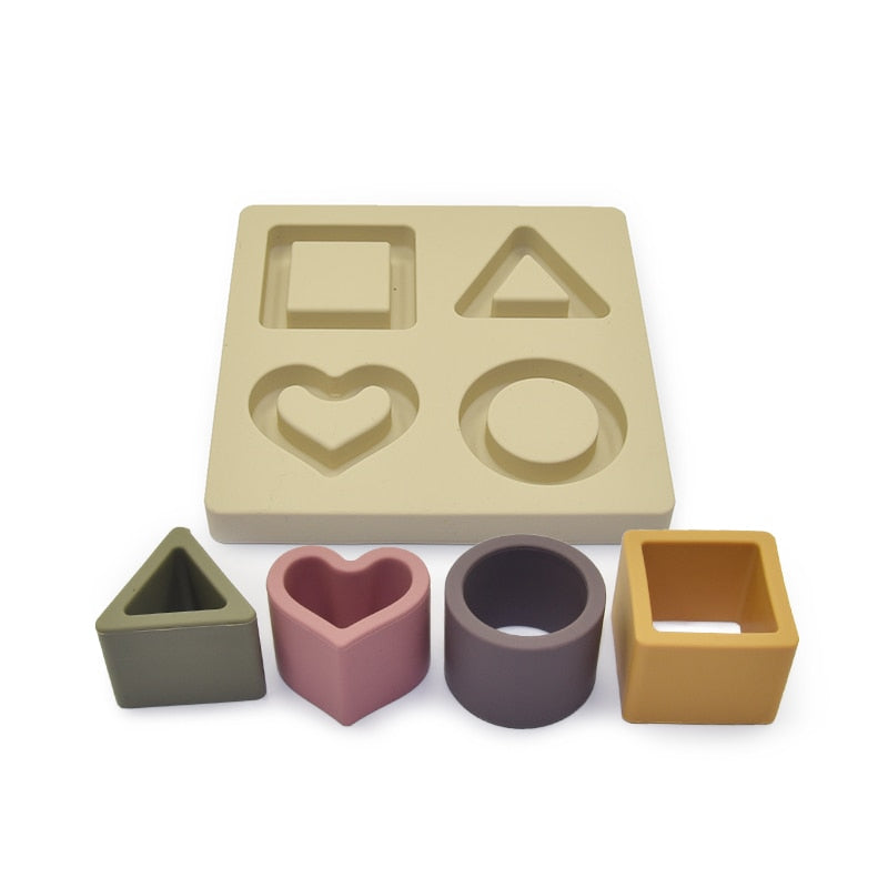 TYRY.HU 1set Silicone Building Block Silicone Teether Star Avocado Car Geometric Square Soft Block Folding Educational Game Toys