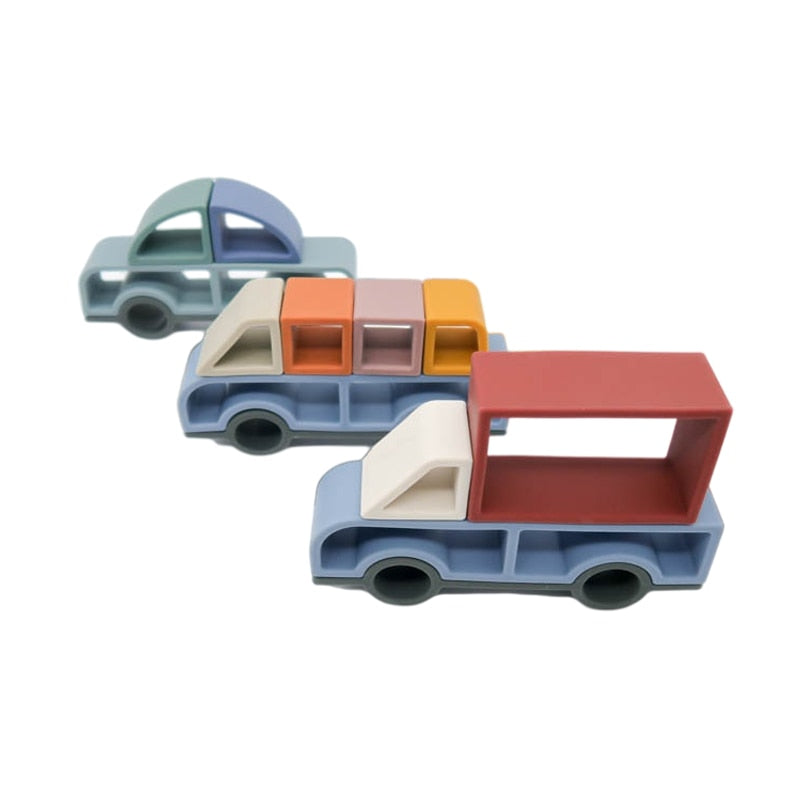 TYRY.HU 1set Silicone Building Block Silicone Teether Star Avocado Car Geometric Square Soft Block Folding Educational Game Toys