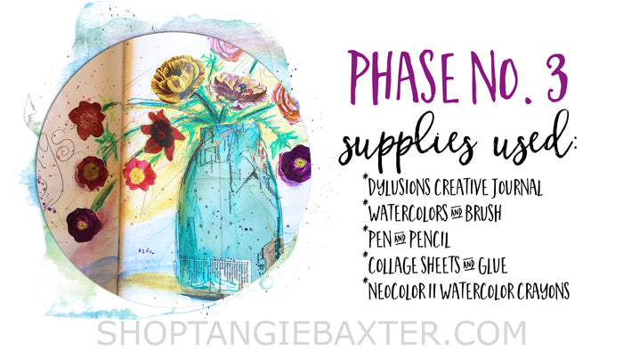 ginner's Art Journaling Basics: Four phases of mixed-media supplies sample pages by Tangie Baxter @ ShopTangieBaxter.com