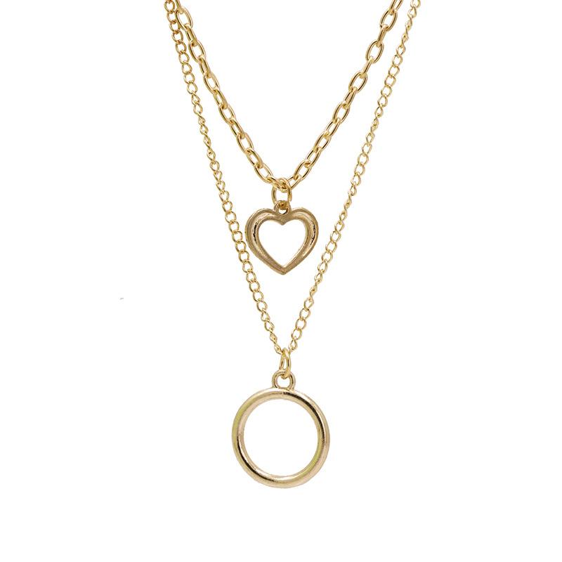 Double-layer hollow heart-shaped round necklace