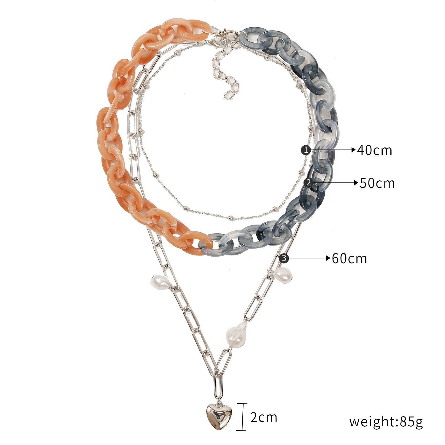 Stylish alloy pearl necklace pendant heart-shaped acker two-piece collarbone chain