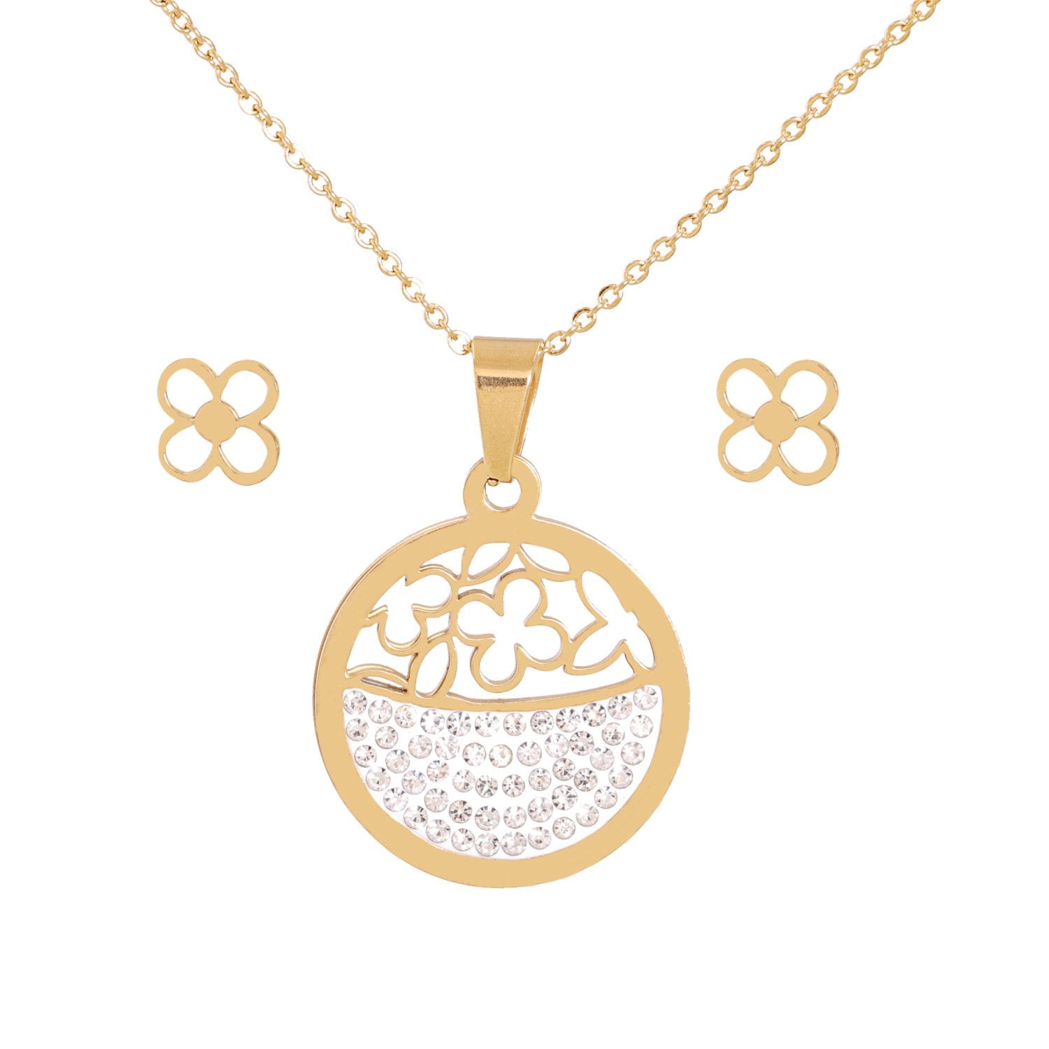 Set of two-piece necklace earrings combination geometric carved shape