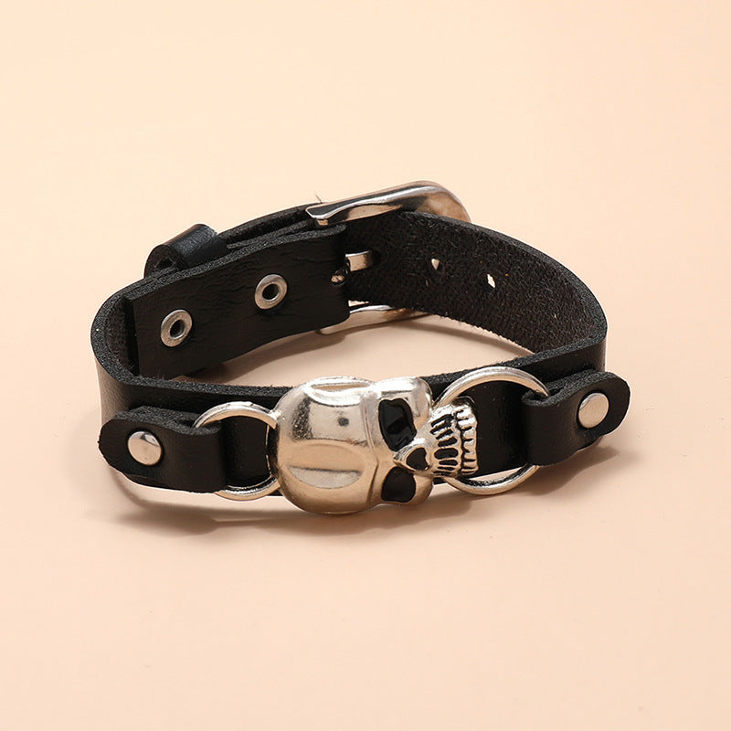 Vintage leather bracelet alloy skull faux cowhide men's bracelet bracelet