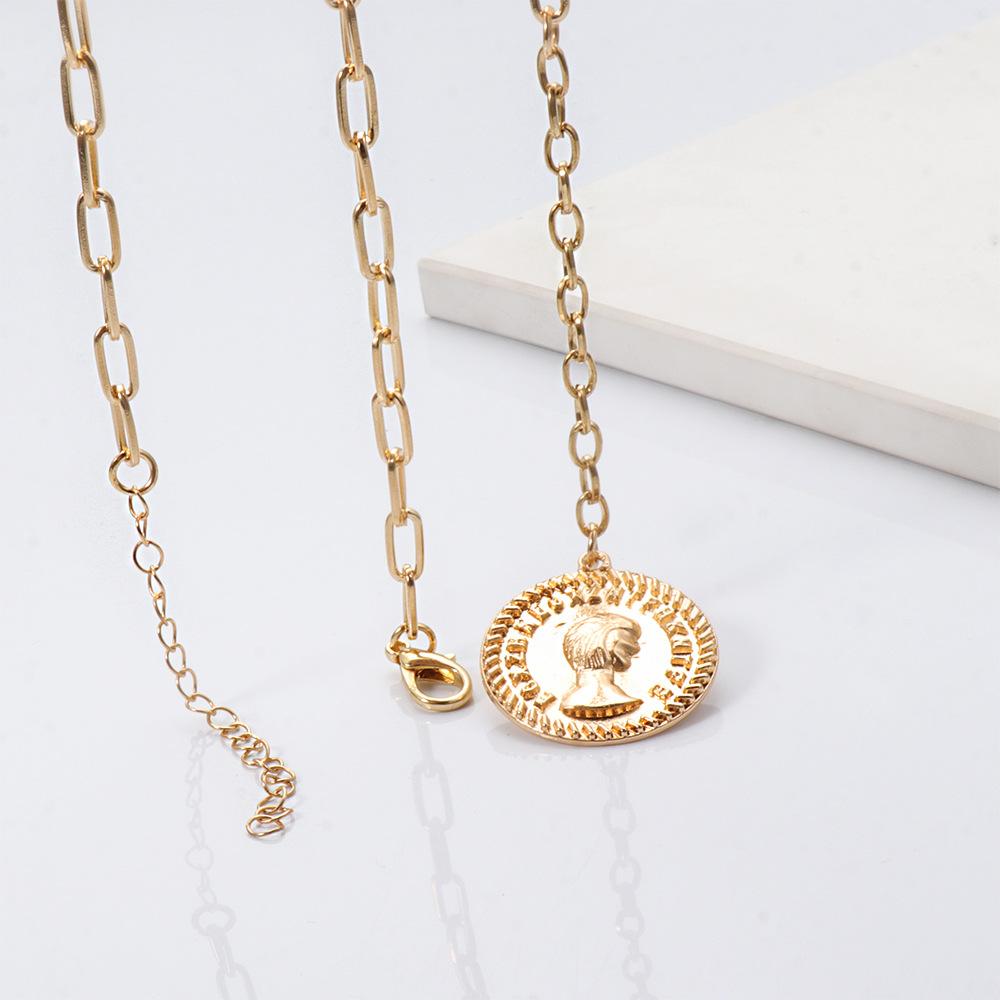 Vintage coin necklace women's clavicle chain personality fashion ring sweater chain