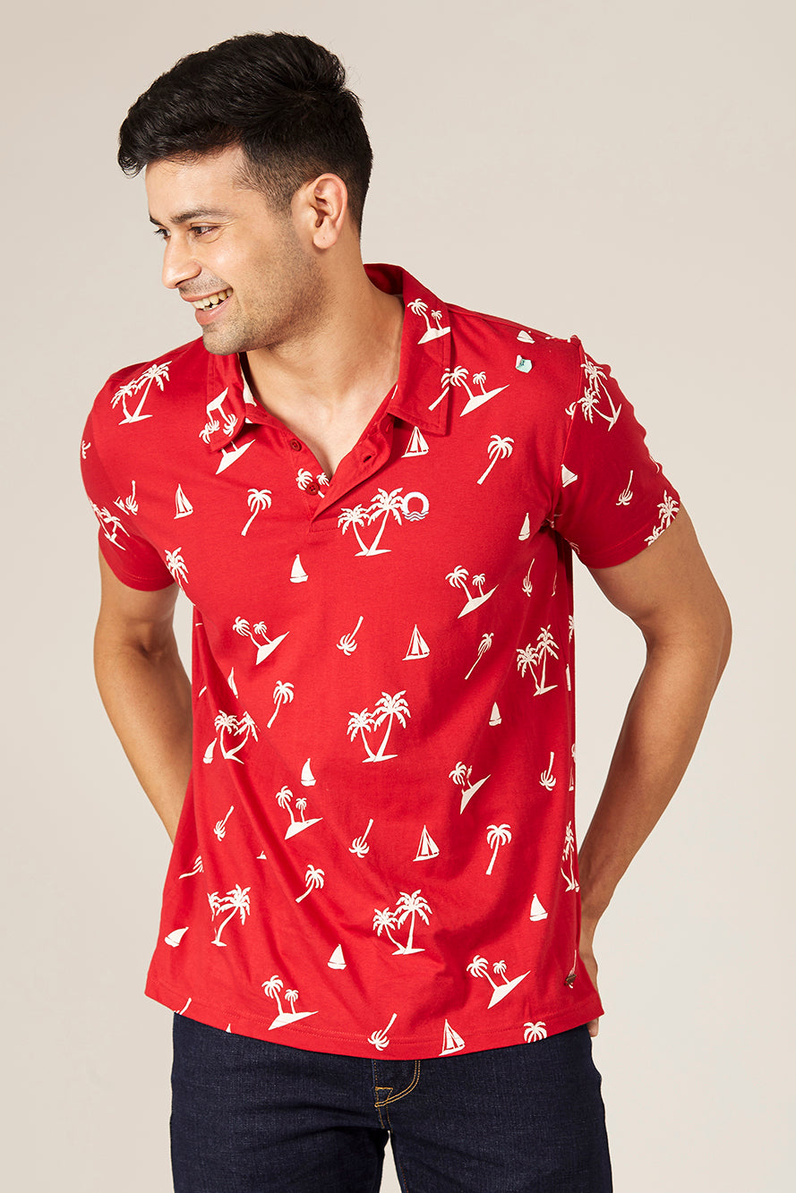 floral polo red