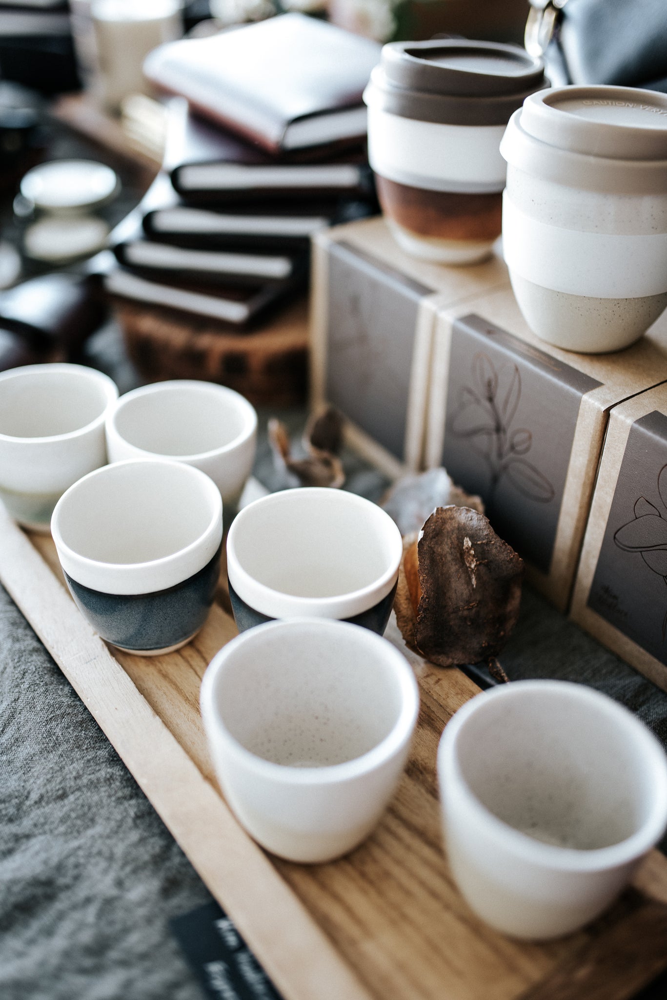 Beautiful curated wares, Kim Wallace ceramic take away cups at the Saddler & Co popup shop