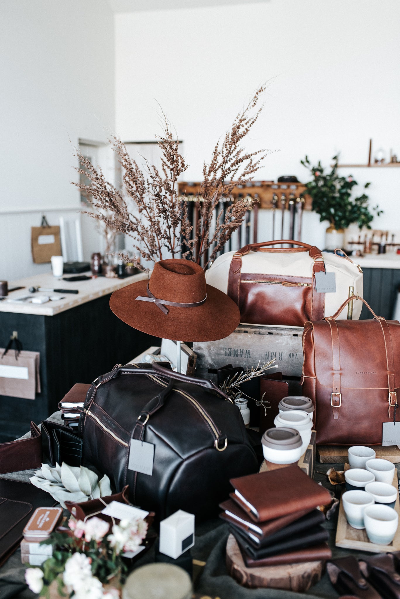 leather goods, artisan wares in the Saddler & Co popup shop