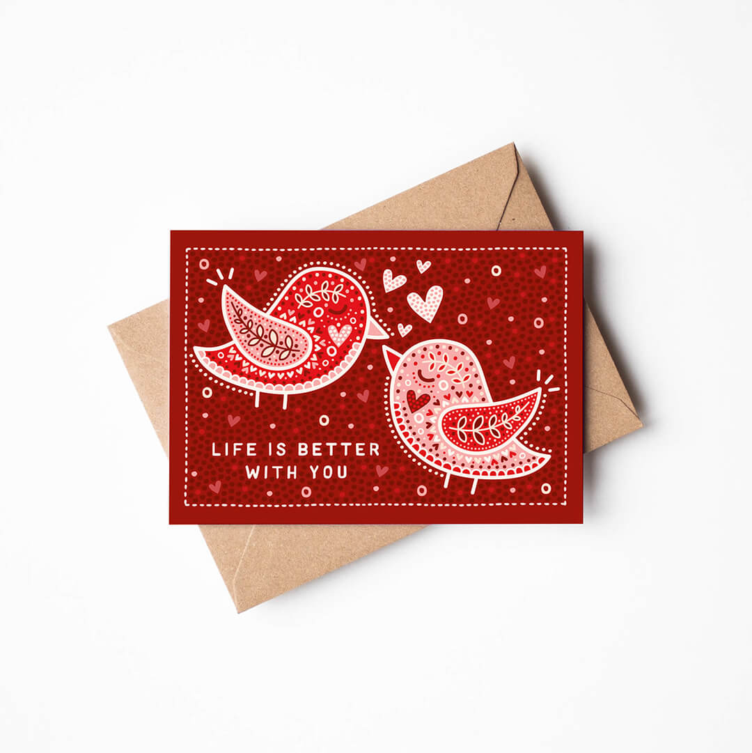 Red Lovebirds Cute Valentine's Day Card | Jess A Little Creative