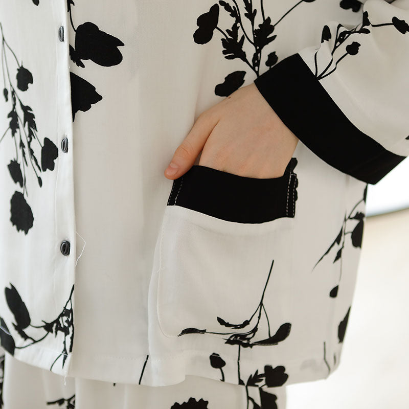 Elegant Black Rose Long Sleeve Pajama