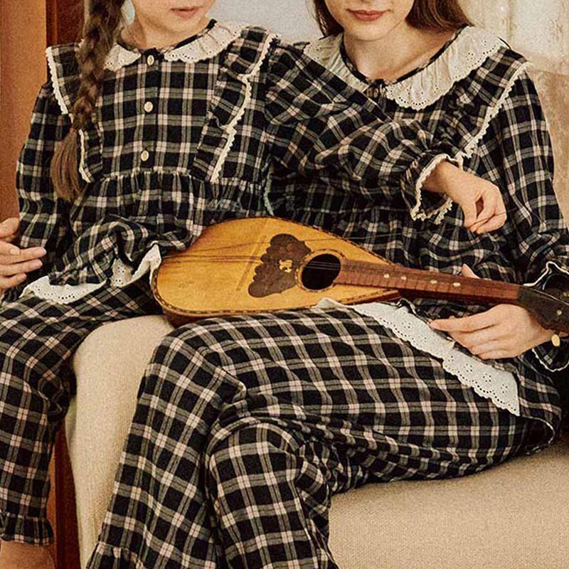 Ruffled Plaid Long Sleeve Loungewear Set