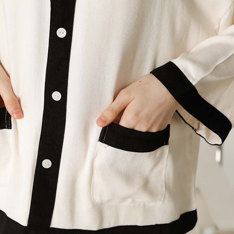 Simple Satin Pajama V-Neck Pocket Loungewear