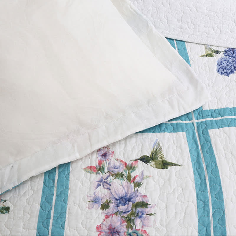 Blue Plaid Flower Quilt with Pillowcase