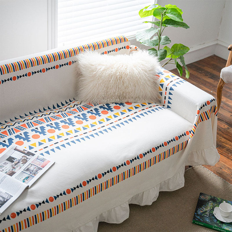 Colorful Geometric Pattern Ruffled Sofa Protector